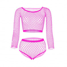 Set 2 Piese Fishnet, Roz Neon, S-L