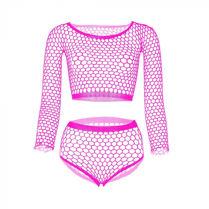 Set 2 Piese Fishnet, Roz Neon, S-L