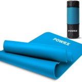 Saltea pentru antrenament si husa de protectie, pentru yoga, fitness, aerobic, pilates, exercitii la sol, POWRX, Antiderapant, 183x60 cm, Albastru,