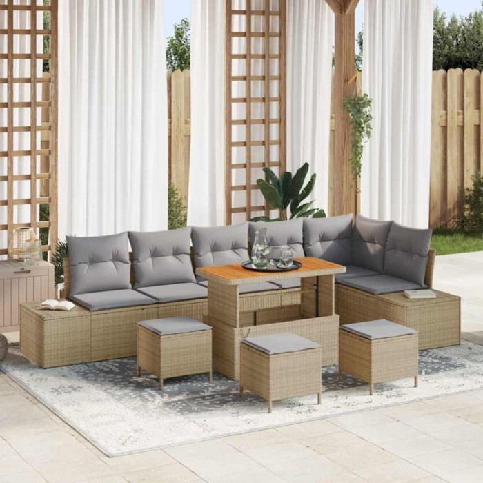 vidaXL Set de canapele pentru grădină cu pernă 10 pcs Bej Rattan poli 3362812