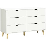 HOMCOM Comodă cu 6 Sertare și M&acirc;nere, Comodă din Lemn de Pin și Melamină, 120x40x76 cm, Alb