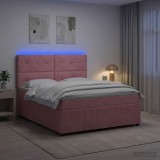 Cumpara ieftin Pat cu arcuri LED si saltea Roz 180 x 200 cm Catifea