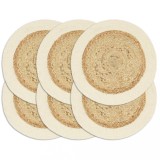 VidaXL Naproane, 6 buc., natural, 38 cm, iută și bumbac, rotund