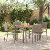 Set masa gradina vidaXL 5 piese, poliratan gri, 90x90x75cm, sticla securizata, exterior, scaune confortabile