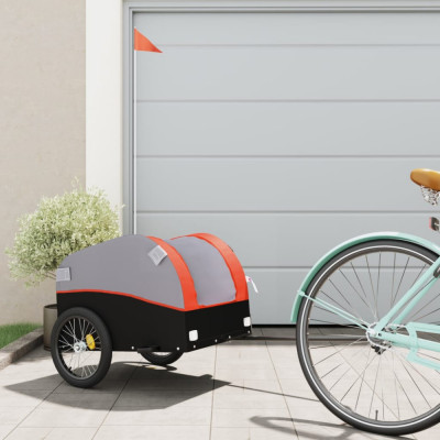 vidaXL Remorcă pentru biciclete negru/portocaliu, 30 kg, fier foto