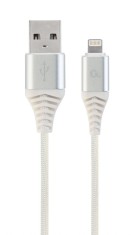 CABLU alimentare si date GEMBIRD, pt. smartphone, USB 2.0 (T) la Lightning (T), 1m, premium, cablu cu impletire din bumbac, alb cu conectori argintii, foto