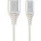 CABLU alimentare si date GEMBIRD, pt. smartphone, USB 2.0 (T) la Lightning (T), 1m, premium, cablu cu impletire din bumbac, alb cu conectori argintii,