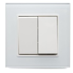 2. Intrerupator dublu culoare alba cu rama din sticla