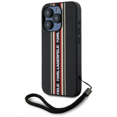 Husa pentru Apple iPhone 15 Pro Max, Karl Lagerfeld, Saffiano Athleisure Stripes with Strap, Rosie foto
