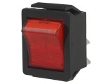 Comutator Rocker DPST ON-OFF 16A/250VAC cu Lumină Roșie 250V