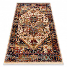 Covor Lână KESHAN franjuri, Ornament oriental 2886/53555 bej / vin roșu, 120x145 cm