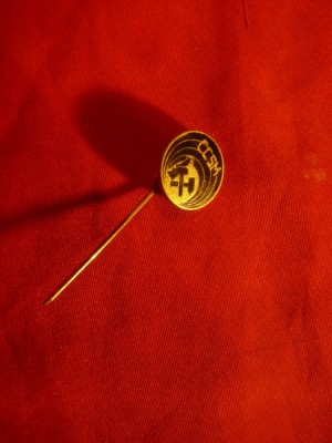 Insigna CCSM - Cercetari -Minerit -metal si email , d=1,4cm foto