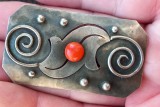 (84) BROSA DIN ARGINT CU CORAL, ART DECO, MARCAJ ARGINT 900, SUPERBA, VINTAGE