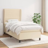 VidaXL Pat box spring cu saltea, crem, 90x190 cm, textil