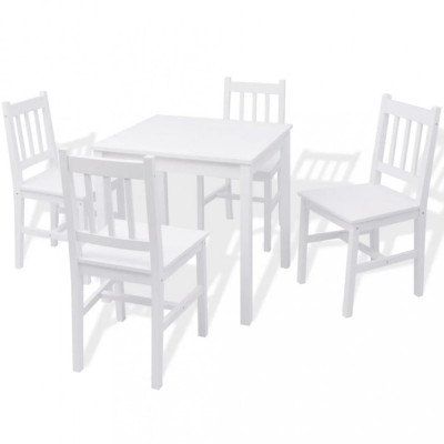 Set cu masă și scaune din lemn de pin, alb, 5 piese foto