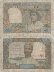 1969 , 50 francs ( UNL2 ) - Madagascar ( Comore ) foto
