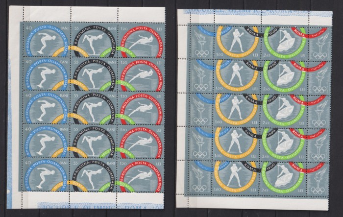 ROMANIA 1960 JOCURILE OLIMPICE ROMA LP. 494+494a +495+496 MNH 5 SCAN