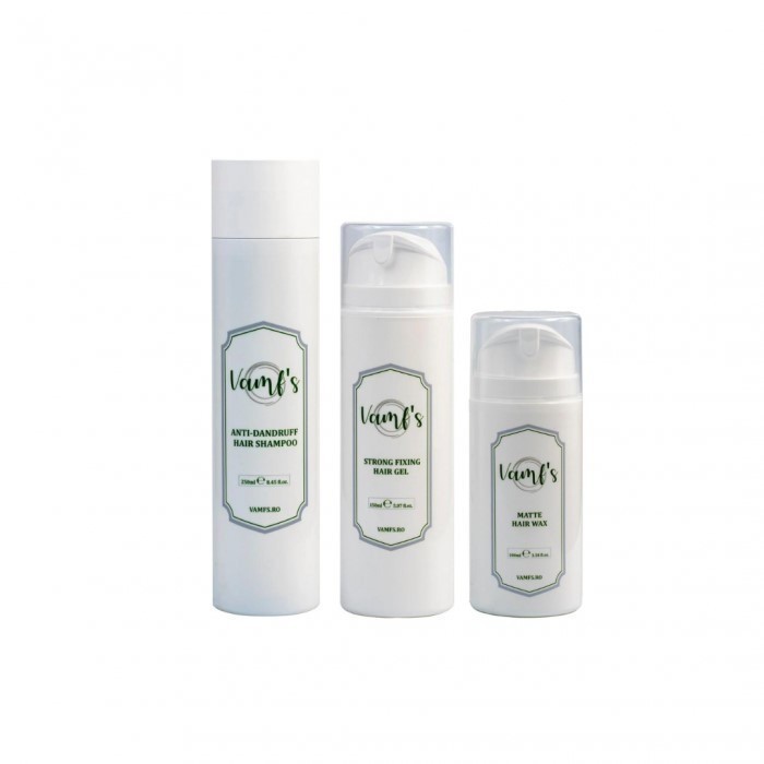 Set 3 produse ingrijire par barbati VAMF&#039;S (sampon + gel + ceara)