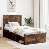 vidaXL Cadru de pat cu depozitare și tăblie Stejar fumuriu 90 x 190 cm 3414263