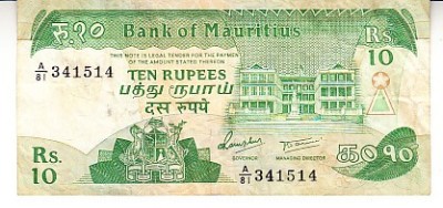 B11 1 - Bancnota foarte veche - Mauritius - 10 rupees foto