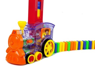 Jucarie interactiva trenulet domino, 3 ani +, 16 x 10 x 7 cm, Multicolor foto