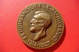 Ferdinand I rege al Rom&acirc;niei medalie din bronz gravor Ileana, 1927