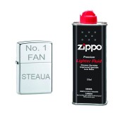 Bricheta argintie gravata No.1 FAN Steaua si lichid Zippo