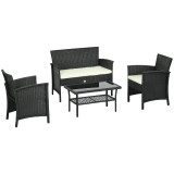 Set mobilier gradina/terasa, negru si bej, ratan sintetic, 1 masa, 2 scaune, 1 canapea, Loris GartenVIP DiyLine, ART