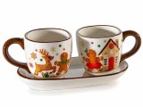 Set tava, 2 cani Craciun Turta Dulce ceramica multicolora &Oslash; 6,5 cm x 6 H, 2 x 100 ml