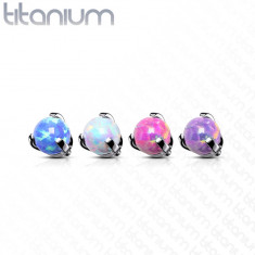 Cap din titan, biluță &icirc;n mont, opal sintetic, filet, diferite culori, 4 mm - Culoare Piercing: Ametist