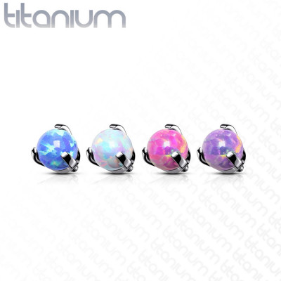 Cap din titan, biluță &amp;icirc;n mont, opal sintetic, filet, diferite culori, 4 mm - Culoare Piercing: Albastru foto