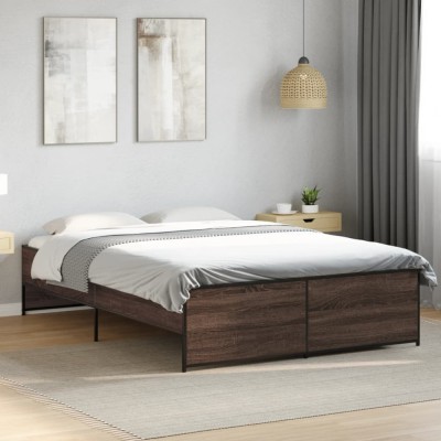 vidaXL Cadru de pat, stejar maro, 140x190 cm, lemn prelucrat și metal 3279901 foto