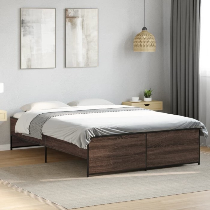 vidaXL Cadru de pat, stejar maro, 140x190 cm, lemn prelucrat și metal 3279901