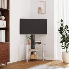 vidaXL Suport TV de colț 3 niveluri pentru 32-70 inchi, negru/argintiu foto