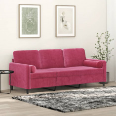 Canapea cu 3 locuri cu pernute, rosu vin, 180 cm, catifea GartenMobel Dekor