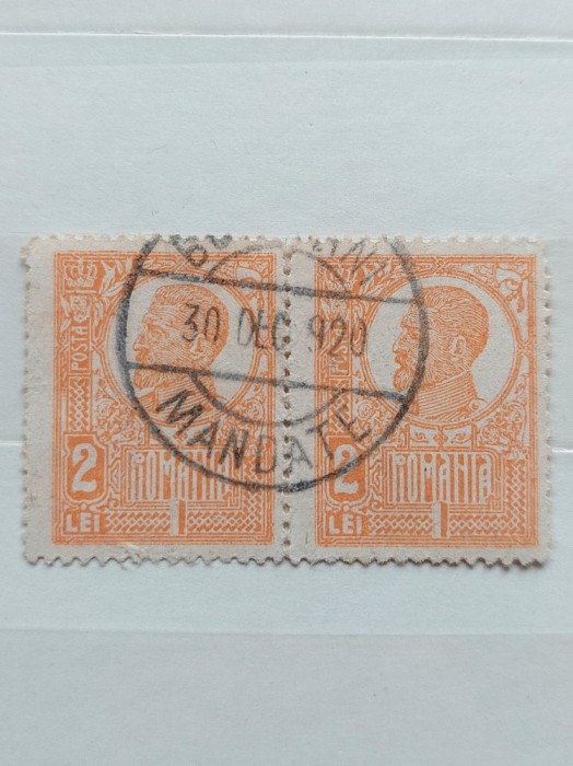 L.P. 72 -1920-Uzuale Ferdinand 2 lei portocaliu pereche