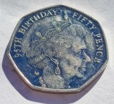 329. Moneda Insula Man 50 New Pence 2021 (95. Birthday of Queen Elisabeth II - 2000) (Tiraj 10.000 buc), Europa