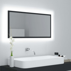 Oglindă de baie cu LED, gri, 90x8,5x37 cm, acril
