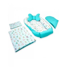 Set 5 piese Baby Nest din Bumbac, curcubeu cu turcoaz