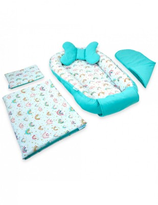 Set 5 piese Baby Nest din Bumbac, curcubeu cu turcoaz foto