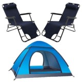 Cumpara ieftin Set 2 Sezlonguri cu Tetiera, Cadru Metalic si Panza Oxford 600D Impermeabila, rezistent UV, Mag 150 kg, 178x60x79 cm, Navi Blue si Cort Automatic de 2