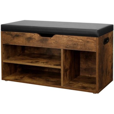 Banca depozitare incaltaminte, pantofar pentru hol, Artool, pal, 3 rafturi, maro rustic inchis, 80x30x44 cm GartenVIP DiyLine foto