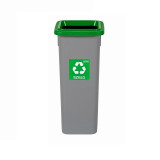 Cos Plastic Reciclare Selectiva, Capacitate 75l, Plafor Fit - Gri Cu Capac Verde - Sticla