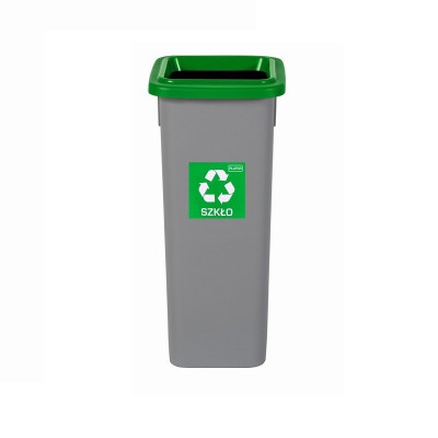 Cos Plastic Reciclare Selectiva, Capacitate 53l, Plafor Fit - Gri Cu Capac Verde - Sticla foto