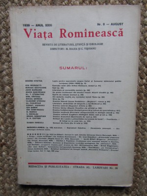 VIATA ROMANEASCA 1939 ANUL XXXI NR 8 - AUGUST foto