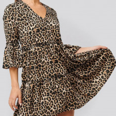 Rochie cu maneca 3/4, imprimeu leopard, maro, dama, NA-KD