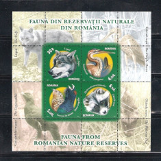 ROMANIA 2011 - FAUNA DIN REZERVATII NATURALE, BLOC, MNH - LP 1909a