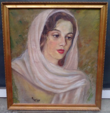 Tablou vechi - portret femeie - semnat Theo Sion 1929 foto
