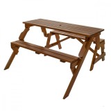 Set SALZBURG MEDIU 2+2 persoane din lemn masiv de rasinos 138x150 cm pentru gradina sau terasa o masa si doua banci culoare maro
