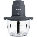 Mini tocator electric Tefal Choppeo MB603138, 500W, capacitate 2 L, 4 lame din otel inoxidabil, 2 viteze, bol din sticla, gri